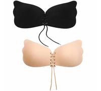 2 Pack Self-Adhesive Silicone Push-Up Bra - Strapless & Backless Design with Adjustable Drawstring, Comfortable Sticky Cups for Daily Wear, Special Occasions, Bridal Events, Invisible Under Outfits
