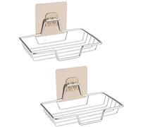 2-Pack Self-Adhesive Soap Dish Holder Soap Basket - Wall Mounted Stainless Steel Soap and Sponge Holder, No Drilling Soap Tray Organizer for Home Kitchen and Bathroom Shower (Silver)