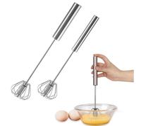 2 Pack Semi-Automatic Egg Whisk Beater, 10in &12in Whisk, Stainless Steel Mini Hand Whisk, Hand Push Egg Beater, Rotating Mixer Stirrer for Baking, Whisking, Stirring