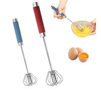 2 Pack Semi-Automatic Egg Whisks, 10 and 12 inch Stainless Steel Mini Hand Whisks, Rotating Mixer Stirrer for Eggs, Coffee, Cream and Baking