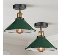 2 Pack Semi Flush Mount Ceiling Lights Metal 22Cm Cone Shade E27 Base Vintage Ceiling Lighting For Indoor Brushed Copper With Bulb