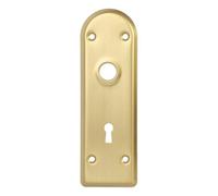 2 Pack Semi-Oval Mortise Lock Door Plates for Interior Doors, Old Style Mortise Door Knob Backplate Replacement, Brushed Gold Door Escutcheon Plates