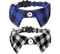 2 Pack/Set Cat Collar Breakaway with Cute Bow Tie and Bell Plaid for Kitty Adjustable Safety