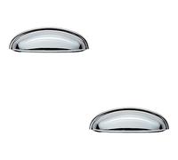 2 Pack | Shaker Cup Pull Handle - 124 x 35mm - 96mm Fixing Centres - Polished Chrome | Pull Handle for Lightweight Internal Cupboard Doors - Metal Cabinet Cup Pull Handle - Kitchen Drawers