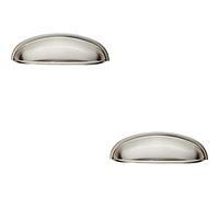 2 Pack | Shaker Cup Pull Handle - 124 x 35mm - 96mm Fixing Centres - Satin Nickel | Pull Handle for Lightweight Internal Cupboard Doors - Metal Cabinet Cup Pull Handle - Kitchen Drawers