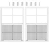 2 Pack Shed Window 18W"x27"H, White Flush Mount Window with Tempered Glass and Removable Screen for Playhouses, Sheds, Garage and Chicken Coops