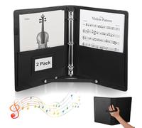 2 Pack Sheet Music Folder 3 Ring Black - 13" x 9.8", Large PU Leather Choir Folder with Hand Strap and Internal Retention Strap for Piano, Choral, Musician & Stage Performance