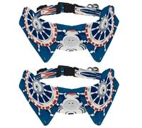 2 Pack Ship Wheel Dog Collars Bowtie with Shirt Collar Adjustable Pet Cats Puppies Necktie for Small Girl Boy Dog Wedding Birthday Gift