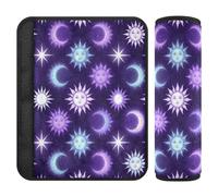 2 pack shoulder strap padding Prevents Seat Belt from Digging Into Your Neck Purple Blue Celestial Sun and Moon searbelt cover for SUV 10x7.7 in
