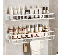 2 Pack Shower Caddy 60CM with 6 Hooks - No Drill Bathroom Shelf Large Capacity Wall Storage Removable Towel Holder for Bathroom Kitchen Living Room - White