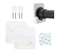 2 Pack Shower Curtain Rod Mount Holder, Durable Wall Mount Ultra Strong Fixation Shower Rod Holder, Rod Retainer, Come with 3M Adhesive and Screw(Shower Curtain Rod Not Included) (White)