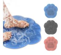 2-Pack Shower Foot and Back Scrubber Mat Hands-Free Foot Massage Mat with Anti-Slip Suction Cup, Wall-Mounted Silicone Bathroom Foot Scrubber Mat Exfoliating Dead Skin Foot Brush (Gray and Blue 2pcs