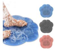 2 Pack Shower Foot Washing Mats, Silicone Body Scrubber with Suction Cup, Dead Skin Foot Cleansing Brush, No Bending, Anti-Slip Suction Cup Gray and Blue 2pcs