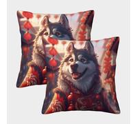 2 Pack Siberian Husky 3D Printed Cushion Covers Decorative Super Soft Throw Pillow Covers for Patio Sofa Curtain Balcony Sofa 40x40cm
