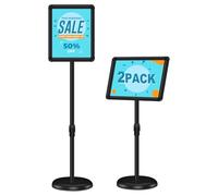 2 Pack Sign Holder Stand 8.5x11 inch for Display, Height Adjustable Floor Standing Signage Stand with 360° Rotated Snap Open Frame for Malls, Schools, Advertising, Outdoor Poster Stand
