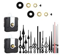 2 Pack Silent Quartz Clock Movement, 6 Pairs Long Axis and Short Axis Clock Mechanism with Manual Battery Power, Wall Clock Mechanism Parts Motor DIY Parts (Black)