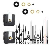 2 Pack Silent Quartz Clock Movement with Hands, 6 Pairs of Long and Short Shafts, Battery Powered Mechanism for DIY Wall Clock Repair & Replacement (black)
