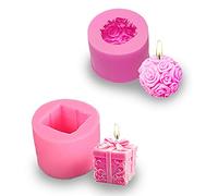 2 Pack Silicone 3D Rose Flower and Gift Box Candle Molds for Making DIY Soap,Candle, Chocolate, Decorating Gifts and Craft Work