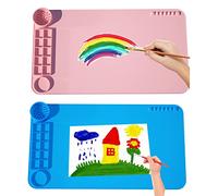 2 Pack Silicone Art Mat with Cup, KJMYYXGS Silicone Painting Mat with Cup, 19.7"x11" Silicone Craft Mat with Cup and Paint Holder Silicone Artist Mat Kids (Pink and Blue)