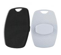 2 Pack Silicone Body Scrubber, Highly Elastic Bristles Handheld Brush for Shower, Lather Well and Gentle Exfoliating, Makes Skin Smooth, for Women and Men, Black and Gray