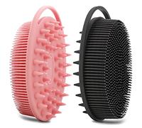 2 Pack Silicone Body Scrubber, Silicone Loofah Double-Sided Body Brush,Silicone Shower Scrubber and Scalp Massager Shampoo Brush for Sensitive Kids Women Men All Kinds of Skin (Black & Pink)