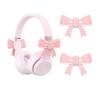 2 Pack Silicone Bow Headphone Accessories for Beats Solo 4, Pink Satin Ribbon Bows, Cute Coquette Headphone Attachment for Girls, Easy to Apply,Cute Headphone Decoration (Pink)