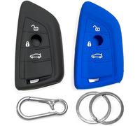 2-Pack Silicone Car Key Covers compatible with BMW 1 2 3 4 5 6 7 Series 2008-2020, X1 X2 X3 X4 X5 X6 2010-2022, 3B Remote Key - Anti-slip key fob case protector by Click&Fit Black&Blue