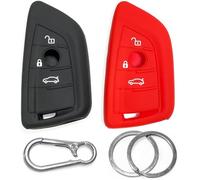 2-Pack Silicone Car Key Covers compatible with BMW 1 2 3 4 5 6 7 Series 2008-2020, X1 X2 X3 X4 X5 X6 2010-2022, 3B Remote Key - Anti-slip key fob holder case protector by Click&Fit Black&Red