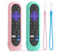 2 Pack Silicone Case Cover for TCL/Hisense/Roku Streaming TV Stick Remote - Shockproof Washable Remote Cover Anti-Slip Sleeve with Lanyard (Pink+Mint)