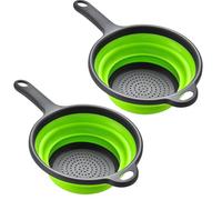2 Pack Silicone Collapsible Colander with Handle, Foldable Kitchen Strainer Drain Basket for Draining Pasta, Vegetables, Fruits & Noodles (2 Pack Green)
