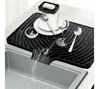 2 Pack Silicone Dish Drying Mat with Drain and Silicone Soap Mat - 50 x 43 cm Drying Mat, Tilted Surface, Heat Resistant & Non-Slip - Dish Drying Mat for Sink and Worktop (50×43-Black)