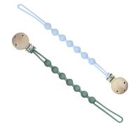 2-Pack Silicone Dummy Clips - BPA-Free Pacifier Clips with Wooden Design - Universal Dummy Chain Fit for Most Soothers & Teethers - Safe and Durable for 18-36 Months Baby