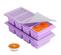2-Pack Silicone Freezer Tray 1 Cup/250 mL Silicone Freezer Tray with Lids, Perfect for Storing Soup, Broth, Sauces, Batch Cooking and More, Oven-Safe Moulds (Purple)