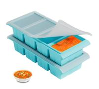 2-Pack Silicone Freezer Tray 1 Cup/250 mL Silicone Freezer Tray with Lids, Perfect for Storing Soup, Broth, Sauces, Batch Cooking and More, Oven-Safe Moulds (Blue)