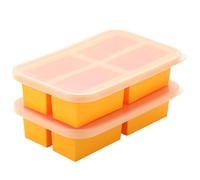2 Pack Silicone Freezer Trays with Lids, BPA-Free 4 Compartment Soup Storage Containers, Easy Release Food Freezing Molds for Puree, Broth, Flexible and Splash-Proof, Yellow, 10.31 x 6.61 x 2.36 in