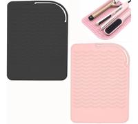 2 Pack Silicone Heat Resistant Mat for Hair Straightener & Curling Iron - Non-Slip Pad for Flat Irons, Hot Styling Tools Accessories (Black & Pink)