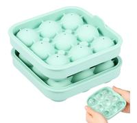 2 Pack Silicone Ice Ball Maker Mould with Lid,Large Reusable Round Soccer Shape Ice Cube Moulds for Whiskey Cocktails Drinks,Easy to Fill & Release(Green-9 grids)