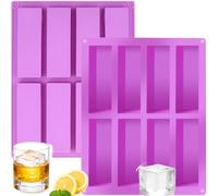 2 Pack Silicone Ice Cube Tray Large Rectangle Ice Cube Moulds for Whiskey Cocktails Coffee Drinks Freezer Container Reusable Silicone Mould for Ice Cubes Energy Bars Granola 8 Cavity Chocolate Bars