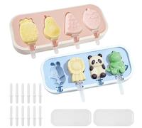2 Pack Silicone Ice Lolly Moulds, 8 Cavities Popsicle Mould with Sticks, Fruit Animal Silicone Popsicles Molds, Reusable Ice Moulds with Lid, for Home Outdoor (Blue＆Pink)
