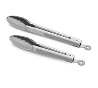 2 Pack Silicone Kitchen Tongs - 9" & 12" Set, Heat Resistant up to 500°F, Non-Stick Cookware Safe, Wavy Silicone Tips, BPA Free, Locking Clip & Hanging Loop, Grey