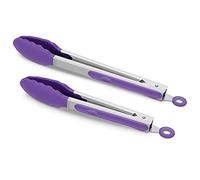 2 Pack Silicone Kitchen Tongs - 9" & 12" Set, Heat Resistant up to 500°F, Non-Stick Cookware Safe, Wavy Silicone Tips, BPA Free, Locking Clip & Hanging Loop, Purple