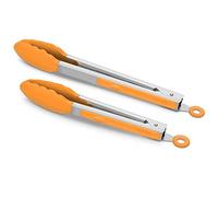 2 Pack Silicone Kitchen Tongs - 9" & 12" Set, Heat Resistant up to 500°F, Non-Stick Cookware Safe, Wavy Silicone Tips, BPA Free, Locking Clip & Hanging Loop, Orange