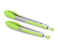 2 Pack Silicone Kitchen Tongs - 9" & 12" Set, Heat Resistant up to 500°F, Non-Stick Cookware Safe, Wavy Silicone Tips, BPA Free, Locking Clip & Hanging Loop, Light Green