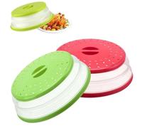 2-Pack Silicone Microwave Splatter Guards with Foldable Design and Grip Handle, Multi-Use Food Cover and Colander Basket (Red & Green)