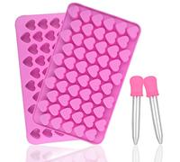 2 Pack Silicone Mini Heart Molds with 2 Droppers Ice Cube Heart Molds Gummy Heart Molds Mini Heart Shape Mold for Baking Silicone Molds for Candy Chocolate Soap Jelly Cake Heart Ice Tray (Pink)