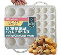 2-Pack Silicone Muffin Pan Set - Regular 12-Cup & Mini 24-Cup Nonstick Cupcake Pans - Metal-Reinforced Handles, BPA-Free, Non-Toxic, Dishwasher Safe, Cream Color Bakeware