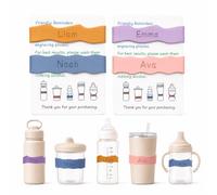 2 Pack Silicone Name Bands for Kids Cups Personalised, Labels for Daycare | Water Bottle Name Tag Rubber, Reusable, Dishwasher Safe, Waterproof, Permanent Engraved Elastic Id Rings for Sippy Cups