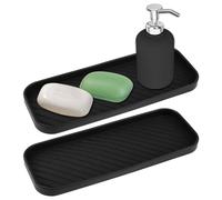 2 Pack Silicone Organizer Tray, Sink Non-Slip Soap and Sponge Holder for Kitchen, Bathroom, Counter - Quick Drying Silicone Storage Tray for Organiser Dish Brush, Soap Dispenser, Scrubber, Black