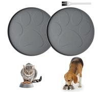 2 Pack Silicone Pet Feeding Mats, Water Bowl Placemats, Round Non Slip Dog Cat Food Mat with Raised Edges, Waterproof Bowl Placemat for Food Water Bowls, Easy Clean Floor Protector with Brush