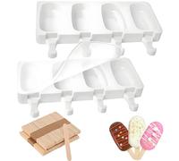 2 Pack Silicone Popsicle Molds, 4 Cavities Oval Ice Cream Pop Molds with 100 Wooden Sticks, Clear Reusable DIY Homemade Ice Pop Maker